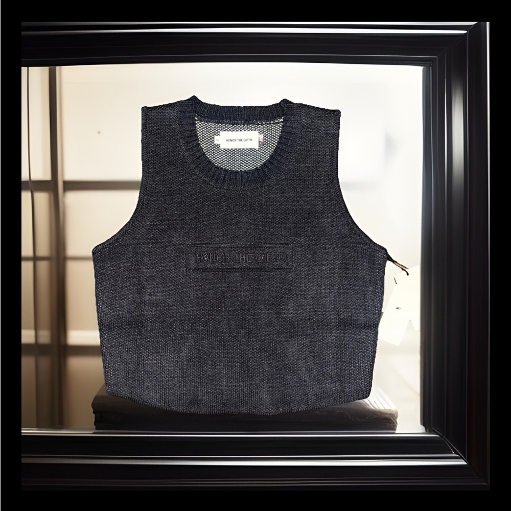 HONOR THE GIFT WOMENS RIBBED SWEATER VEST KNITTED CROPPED  (GREY) NWT